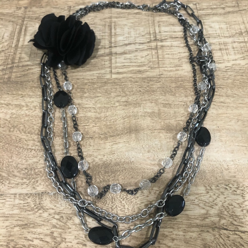 White House Black Market Black and Silver Layered Necklace